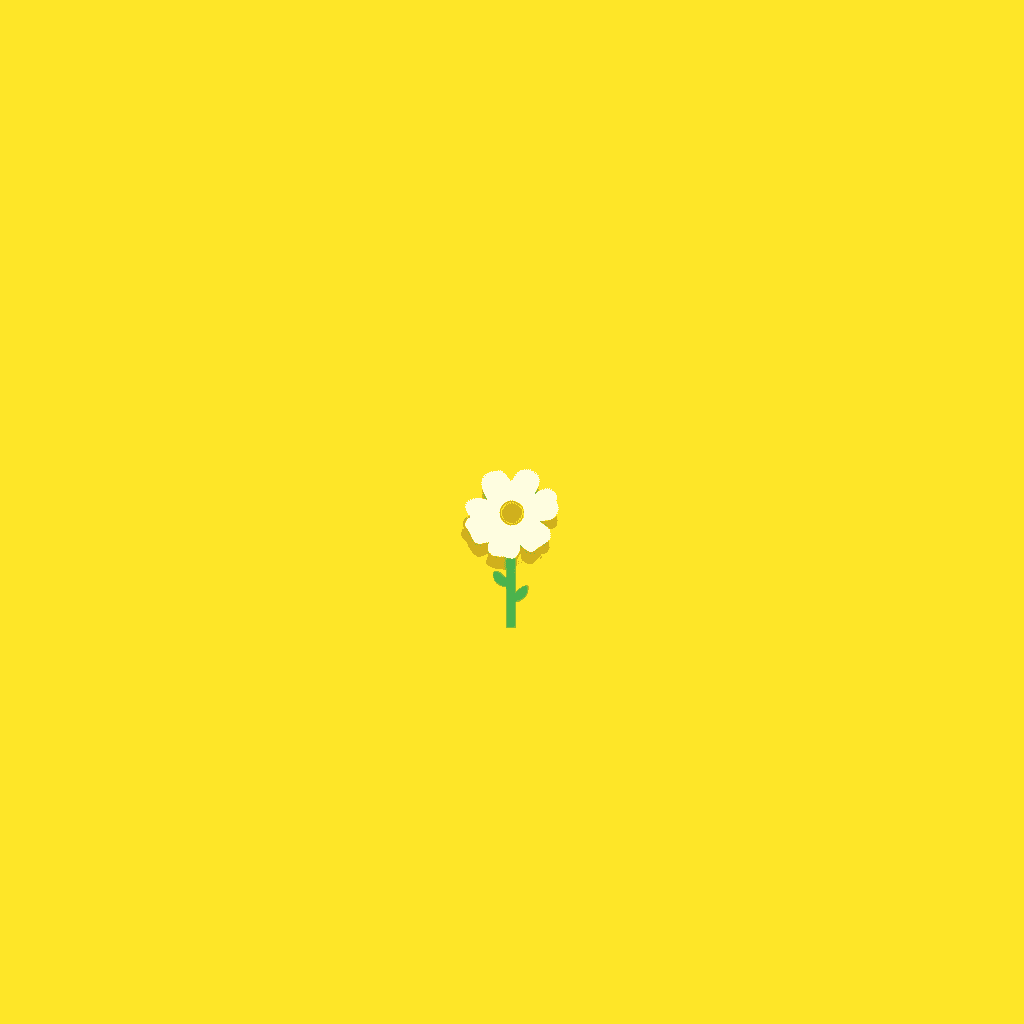 A single white flower with a yellow center stands on a vibrant yellow background.