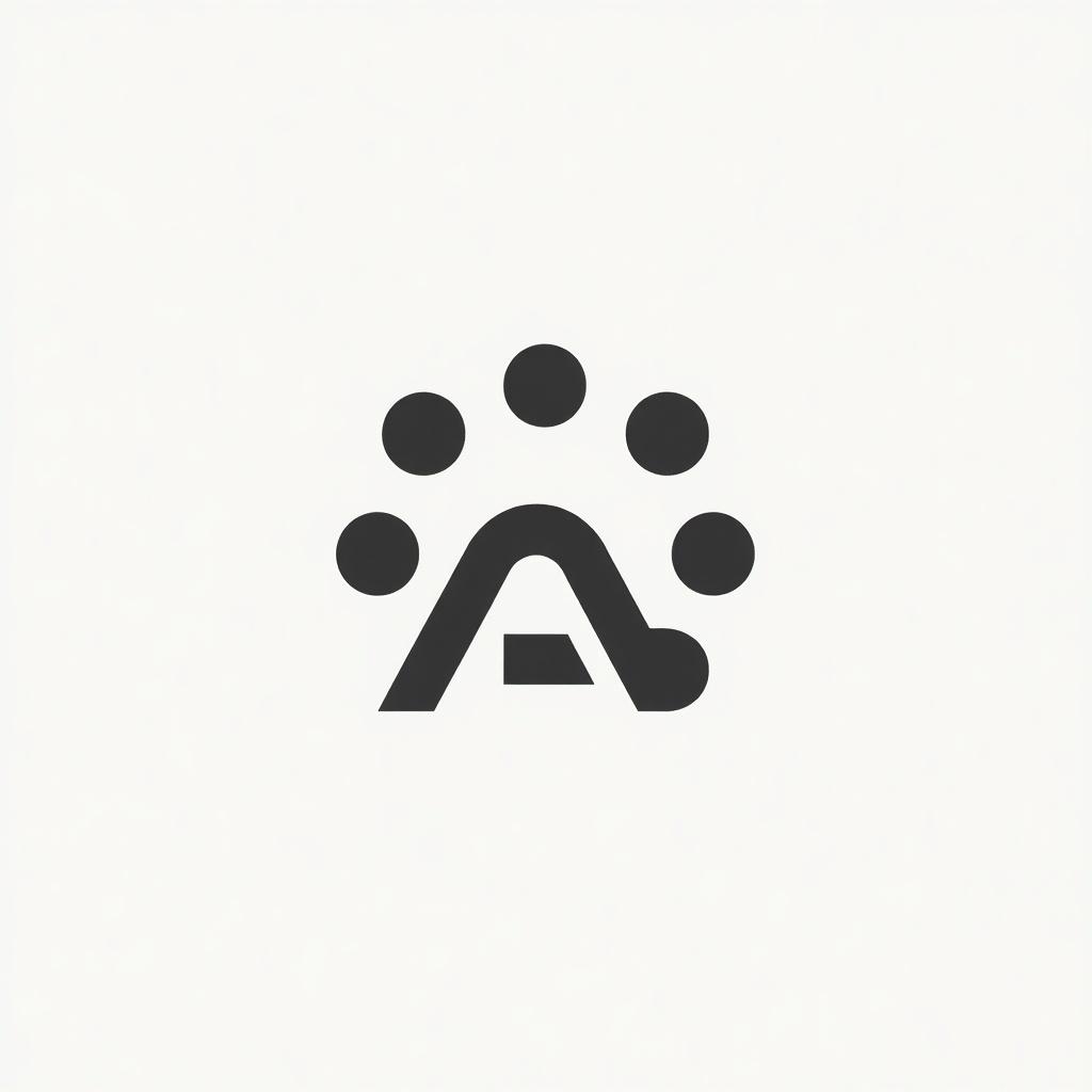 This image features a minimalist logo designed for a research group named 'AI for Everyday Use.' The logo consists of a stylized letter 'A' prominent in the center. Surrounding this letter are five circular dots, symbolizing collaboration and inclusivity in research. The overall design is sleek and modern, ideal for branding in academic and technological contexts. The color scheme is monochromatic, focusing on black against a light background, which enhances its visibility and simplicity. This aesthetic reflects the group's commitment to making AI accessible in daily life.