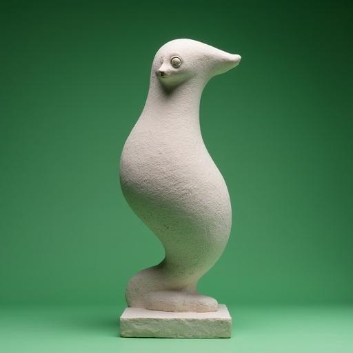 Simple full body statue of a nautilus shell on a green background. Slim and smooth stone statue. Minimal unevenness. Unique design.