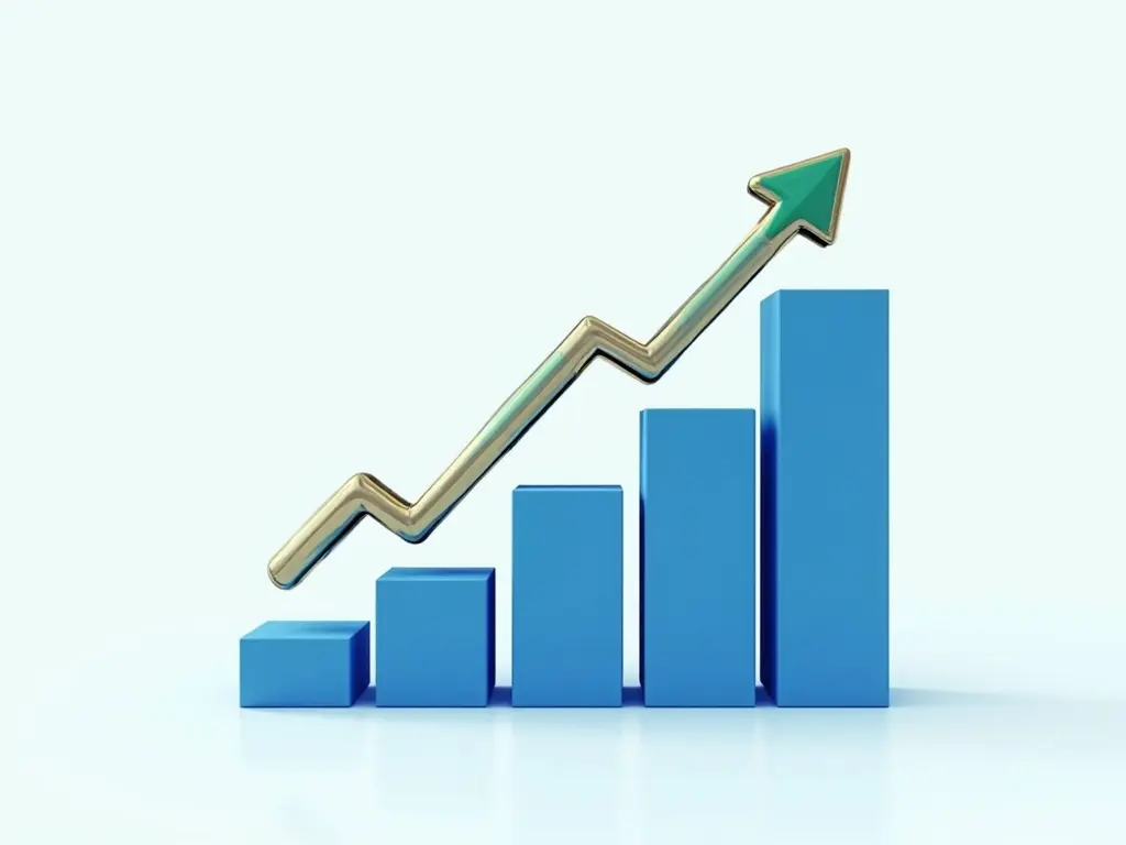 Stylized upward-trending line graph showing growth. The graph features a blue color palette with a vibrant green line. The design is professional and data-driven.