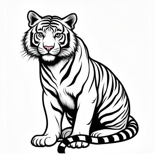 Create a simple tiger without background in coloring book style