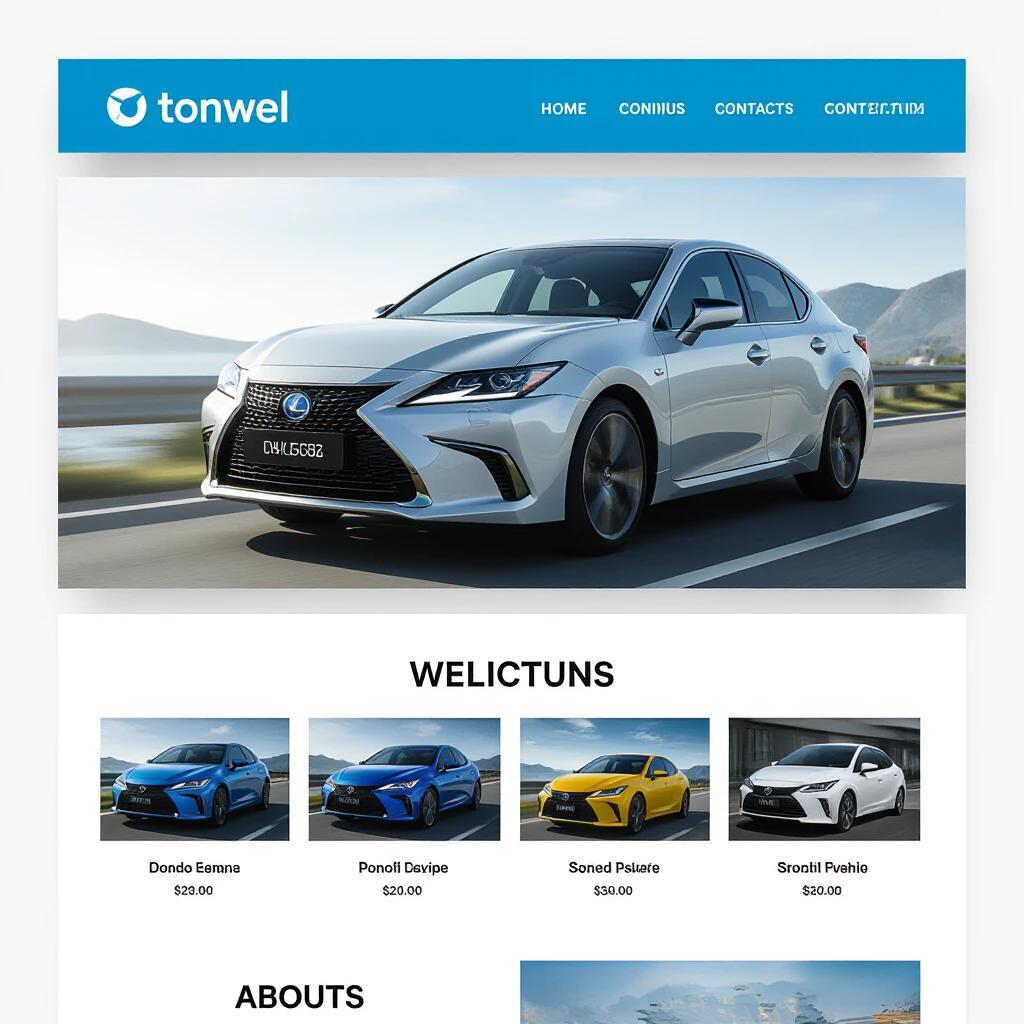 Design of a visually appealing showcase for a car website including a luxury car display and product listings.