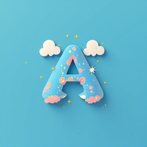 Minimalist logo design features a stylized letter A in sky blue with pastel decorative elements.