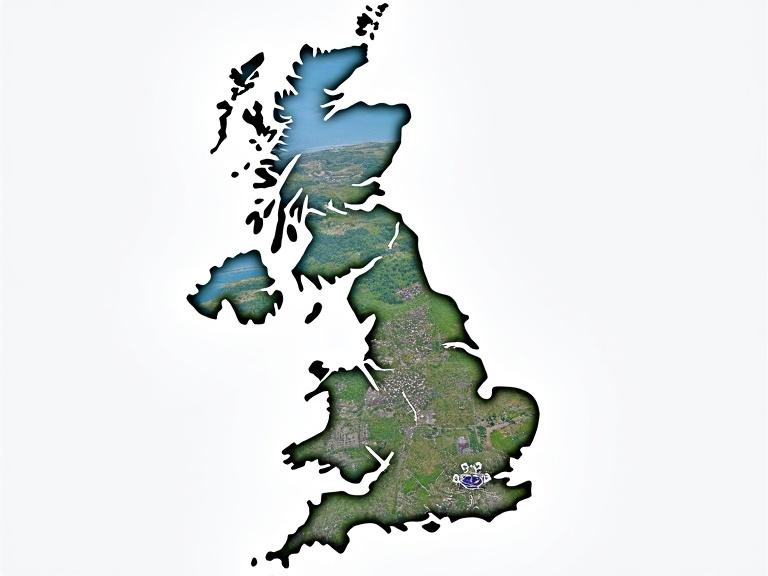 Map showcasing Building Information Modeling status in the UK. The map is artistically cut out, highlighting geographic details with a natural landscape background.