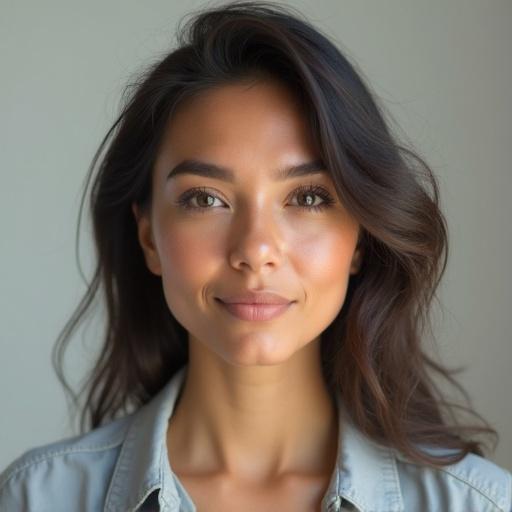 Hyper-realistic portrait of a woman. No background. Professionally lit with soft diffused light. She embodies a thoughtful companion and caring friend. Her expression is warm and motivational. Shot in a studio setup with shallow depth of field and flattering soft shadows. Natural skin texture with subtle makeup. Isolated subject with direct eye contact.