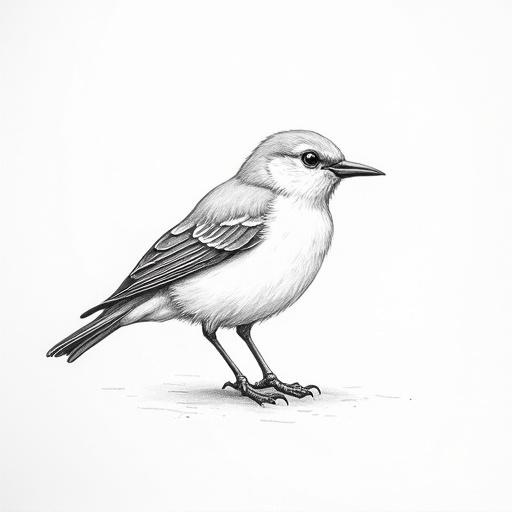 Drawing of a bird done in simple line art on white textured paper.