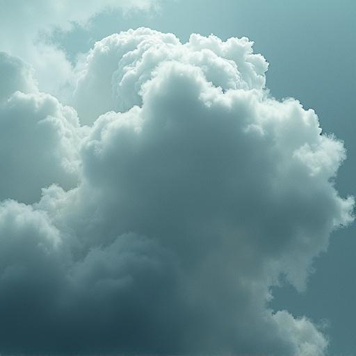 Cloud art style features Gruzzer with an off-white black and dull-blue color palette. Soft clouds dominate the scene.