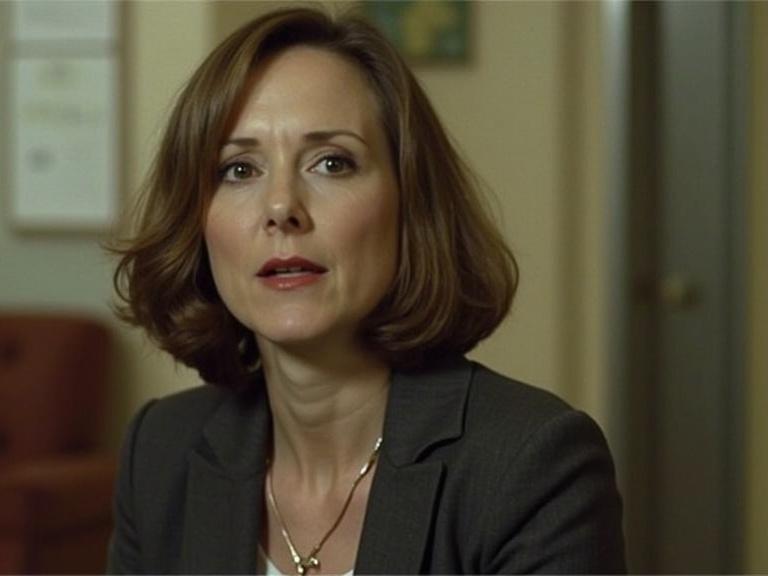 Cover image for the movie Lost in Translation. A woman in a soft-lit environment wearing a blazer. Subtle emotions captured in a modern setting. Elegant simplicity in design without face emphasis.