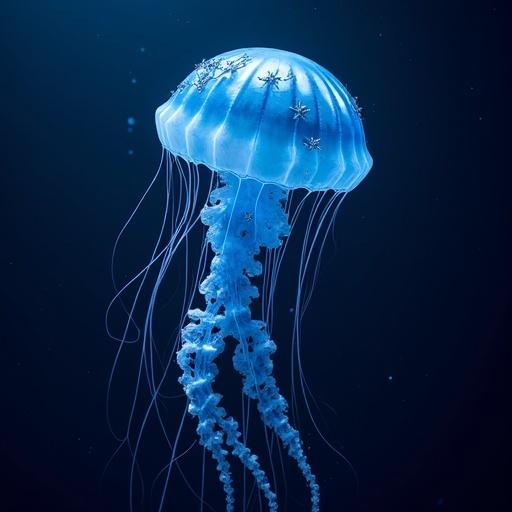 Image depicting a dark blue jellyfish with crescent and star elements resembling an Islamic flag.