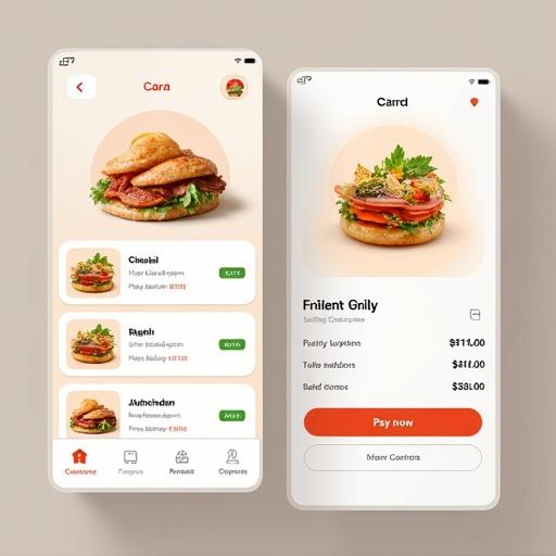 Design a UI screen for a food app cart page. The screen displays items with price details. Includes a payment option labeled 'Pay Now'. Focus on an appealing layout and colors.