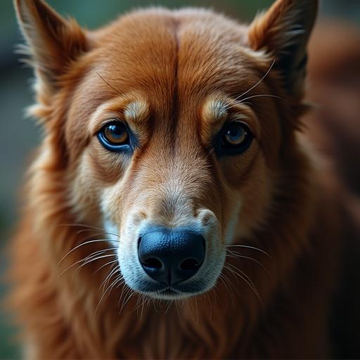 Closeup shot of a dog named Zeus. Focus on the ears and fur. Capture the essence of the dog.