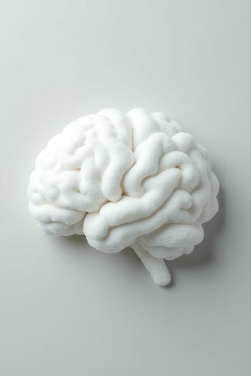 Fluffy white cloud resembling human brain. Solid color background. Simple and clean design. Focus on brain shape and texture.