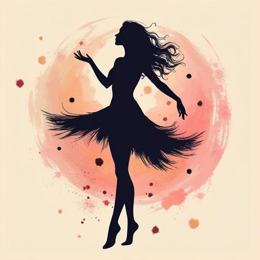High quality logo design featuring a graceful silhouette of a dancer with a flowing skirt against a colorful circular background.