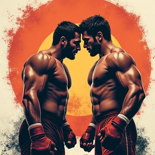 Wrestlers staring at each other with determination. Logo design concept. Strong physique. Fighting spirit. Charismatic sports visual.