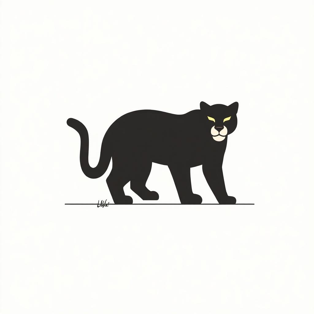 Illustration of a panther using simple geometric shapes. No light and shadow effects. Minimalist style. White background.