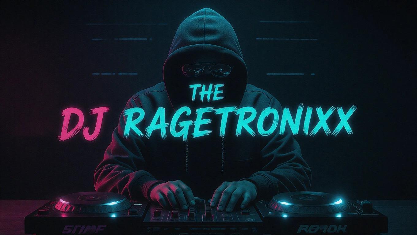 A dark RGB artistic gritty hip hop album cover featuring cool writing for DJ Ragetronixx and The Renegade