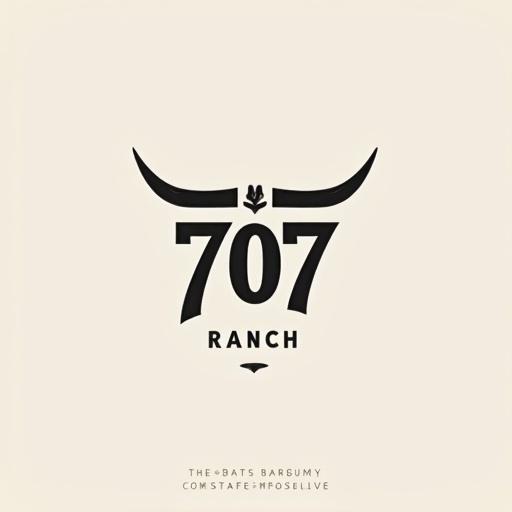 Modern masculine logo for Texas ranch called 707 Ranch. Unique but simple livestock-style brand using number 707 as central visual element. Minimalistic bold clean design with contemporary twist on traditional cattle branding. Use black and/or grey colors. Logo feels strong timeless adaptable for signs hats equipment.