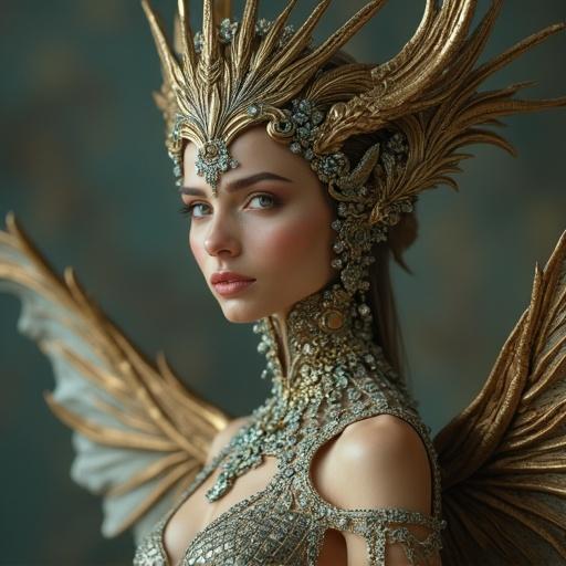 Ultra realistic elegant mythic creature exuding ultra feminine beauty and grace with magnetism