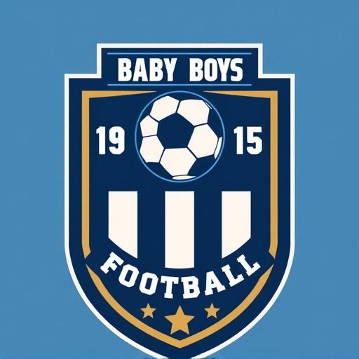Design a logo for a European football club named Baby Boys Football Club. Team colors are navy blue, baby blue, white, and gold. Emphasize the football icon and include the year 1915.