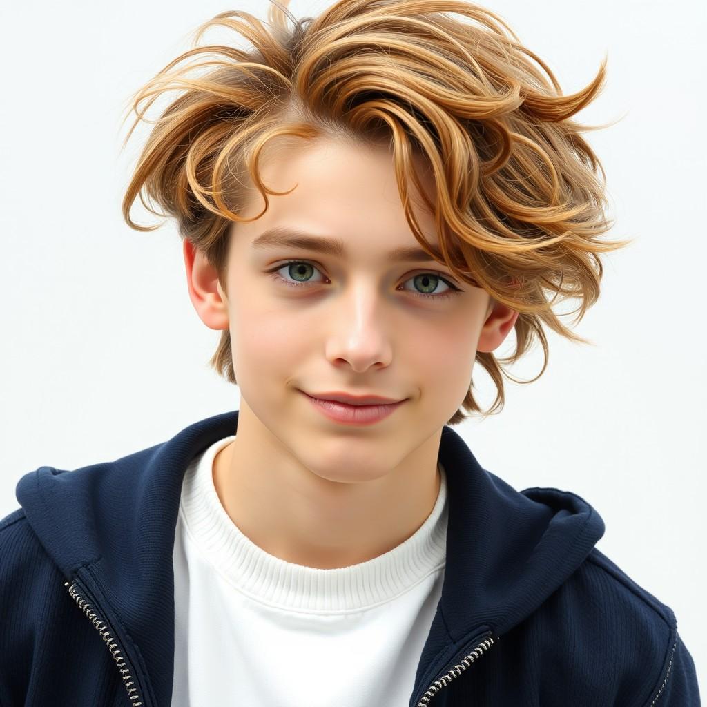 A young person with stylish, wavy hair and a confident smile.