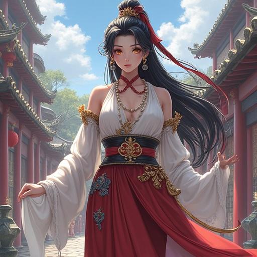 A character wearing traditional Japanese clothing. The character has long black hair and expressive eyes. She has a warm smile and a sun-kissed complexion.