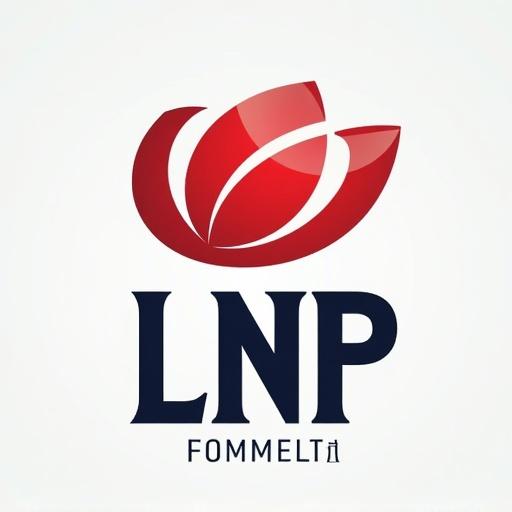 Design of a logo for a sports company named LNP featuring a stylized leaf and bold typography.