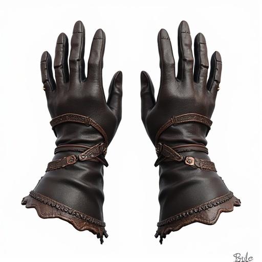 Gloves designed in ARPG style with intricate details. No background, transparent background for versatility.