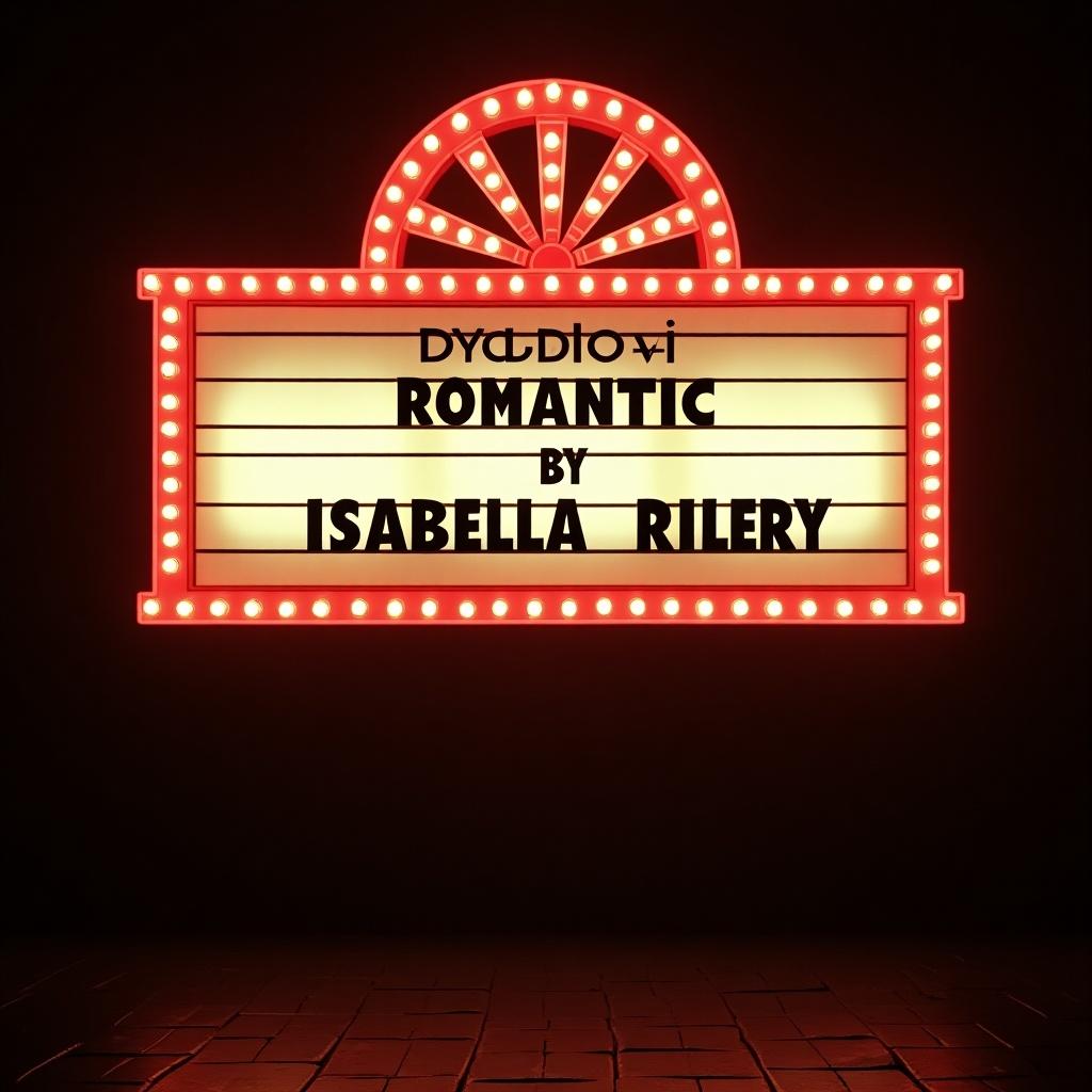 Illuminated movie marquee sign displays title in stylized text. Bright lights and contrasting colors enhance visibility. Focus on vibrant presentation of film title.