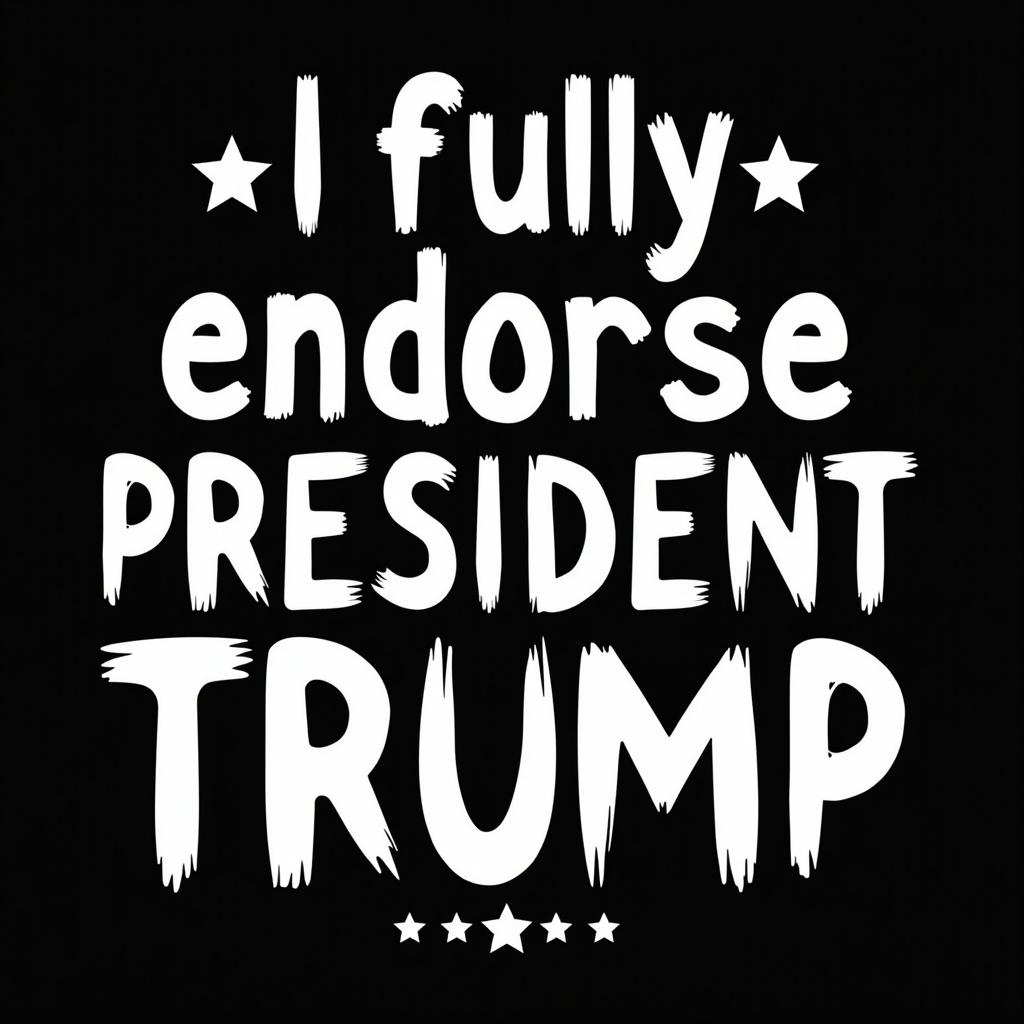 Bold typographic design featuring text that endorses President Trump. The design is monochrome, emphasizing a strong republican vibe with a patriotic tone.