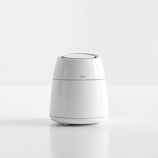 White halogen fryer with a glass body. Minimalist design with a sleek rounded shape. Photorealistic representation. Plain background without distractions.
