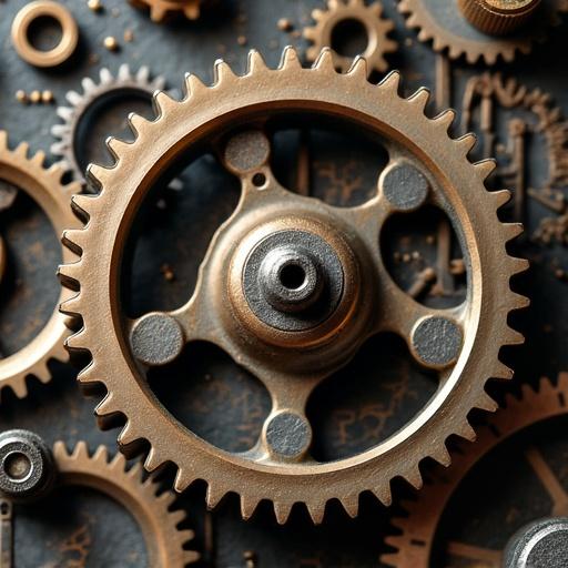 Close-up view of mechanical gears and tumblers in motion. Detailed textures of metal parts. Emphasis on interlocking mechanisms.