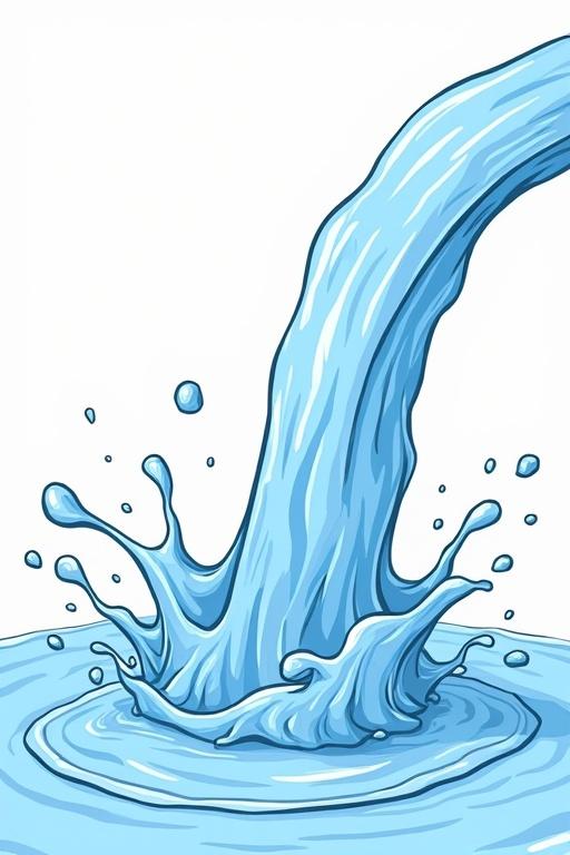 American comic style illustration of water flowing from above. White background with no distractions.