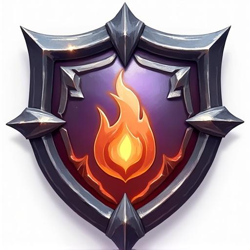 Icon representation of a shield for card games styled like World of Warcraft. Features a central flame design. Transparent background. Small size.
