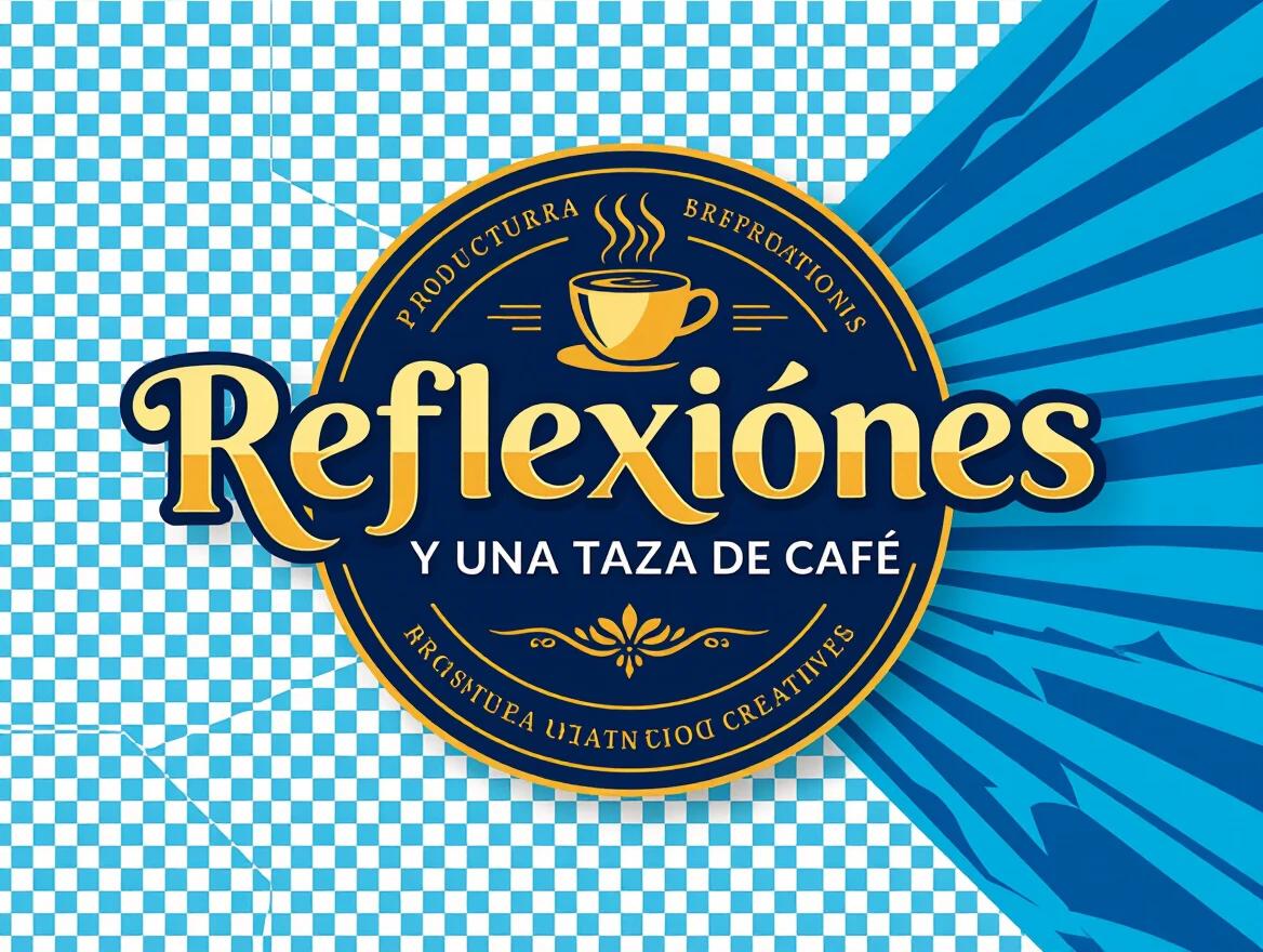 Design a modern and elegant logo for the brand REFLEXIONES Y UNA TAZA DE CAFÉ in Spanish. Highlight letters with eye-catching, stylized, luxurious typography for creative production branding. Use vibrant yet sophisticated colors like electric blue, metallic gold, and deep black. The background should be clean or transparent. The design should fit social media formats well: circular avatar for Instagram and rectangular banner for YouTube. The logo should convey creativity, professionalism, and visual power. Polished graphic style with a futuristic touch and minimalist accents — no cartoonish or vintage elements. High resolution, professional branding, vector style.