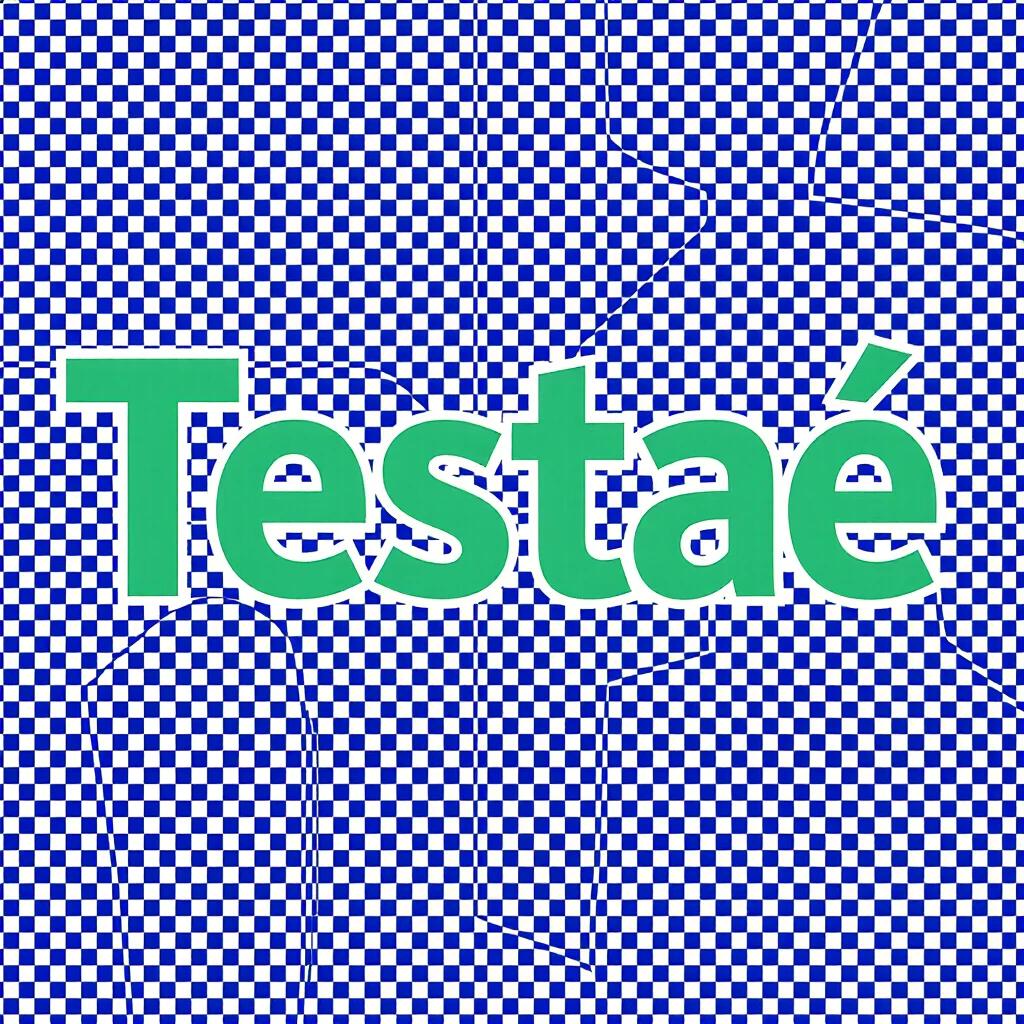 Design a logo that features the word Testaé. Utilize bold typography with a youthful appearance. The accent mark on ê should have a creative touch. Color choices include royal blue and lime green. The style is modern and suitable for social media branding with a clean background.