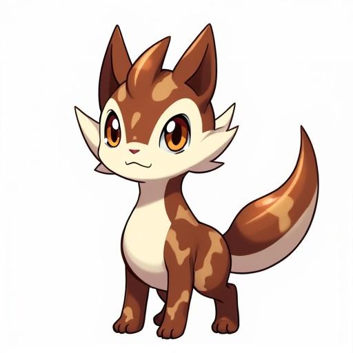 Chesmarm is a chess-themed creature. Appears with a sleek body resembling a chessboard. Features alternating white and marbled brown patterns. Eyes are sharp, conveying a strategic mindset. Idle pose with a transparent background. Full view of the creature visible.