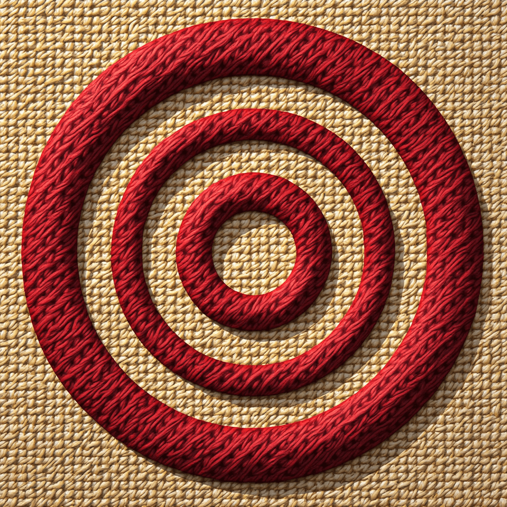 Red concentric circles resembling a target, placed on a woven textured background.