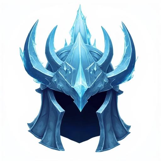 Legendary helmet featuring an ice crown. Designed as an icon for ARPG. Suitable as a game asset. No background with transparent elements.