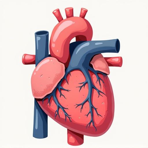 Illustration of a stylized human heart to represent type 2 diabetes. The heart features bold colors and an anatomical representation.