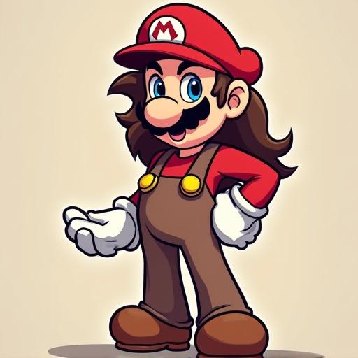 Create a female version of Mario Bros. Keep the original game's concept. Design a new persona with a stylish but entirely feminine look. No mustache.