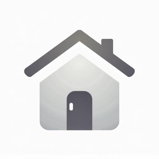 Logo designed for a smarthome application. Features a minimalist representation of a house with a door. The design uses soft grey and white colors.