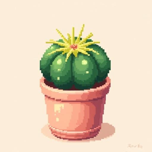 Astrophytum cactus in light pink ceramic pot. Stardew Valley aesthetic. Front-facing with slight top-down angle. No shadows. 16-bit style, 32x32 pixels.