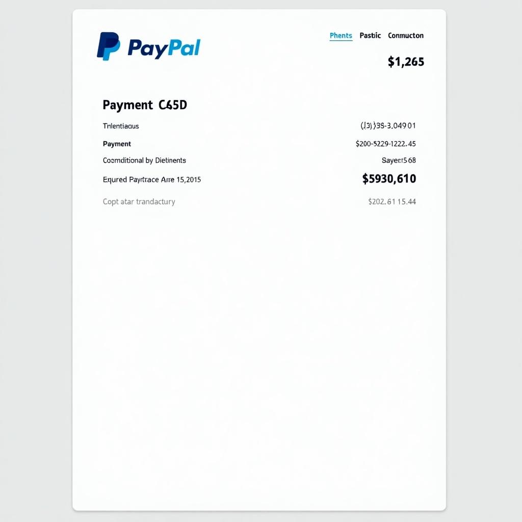 Document includes PayPal logo, payer details, transaction amount, and transaction number. Clean design suitable for online payments.