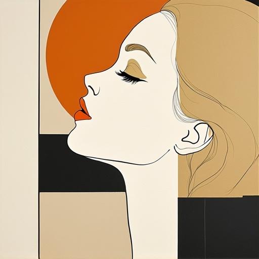 Classy geometric abstract art features an elegant blonde girl created with simple lines and minimal details in a stylish composition.