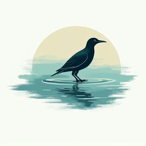 Logo for apparel manufacture. Named Koel Mist. Features a bird symbolizing the koel river. Includes water and natural elements in design.