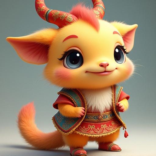 A cute anthropomorphic character with orange ears and tail wearing a lavish gown with layers of soft fabrics. The gown is white with silver accents and pink layers, evoking a whimsical and magical appearance. The character stands with a friendly smile, showcasing its outfit with an enchanting aura.