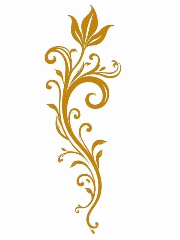 Compact ornamental design featuring a golden leaf swirl with mirrored curls. Inspired by acanthus and iris motifs. Clean silhouette on a white background. Suitable for spine design.