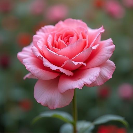 A close-up of a pink rose in bloom. The flower has layered petals and is surrounded by a soft-focus green background.