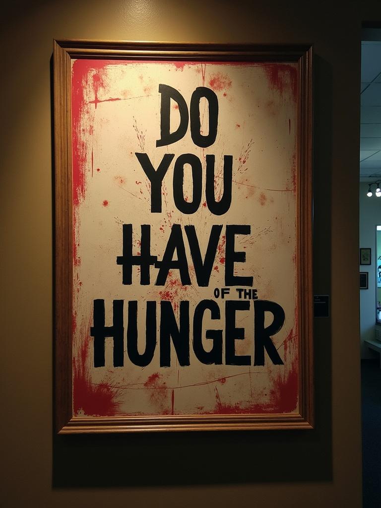 Wallpaper displays a message asking if one has hunger. The phrase 'DO YOU HAVE THE HUNGER' is prominently featured. The background is weathered, creating a rustic look.