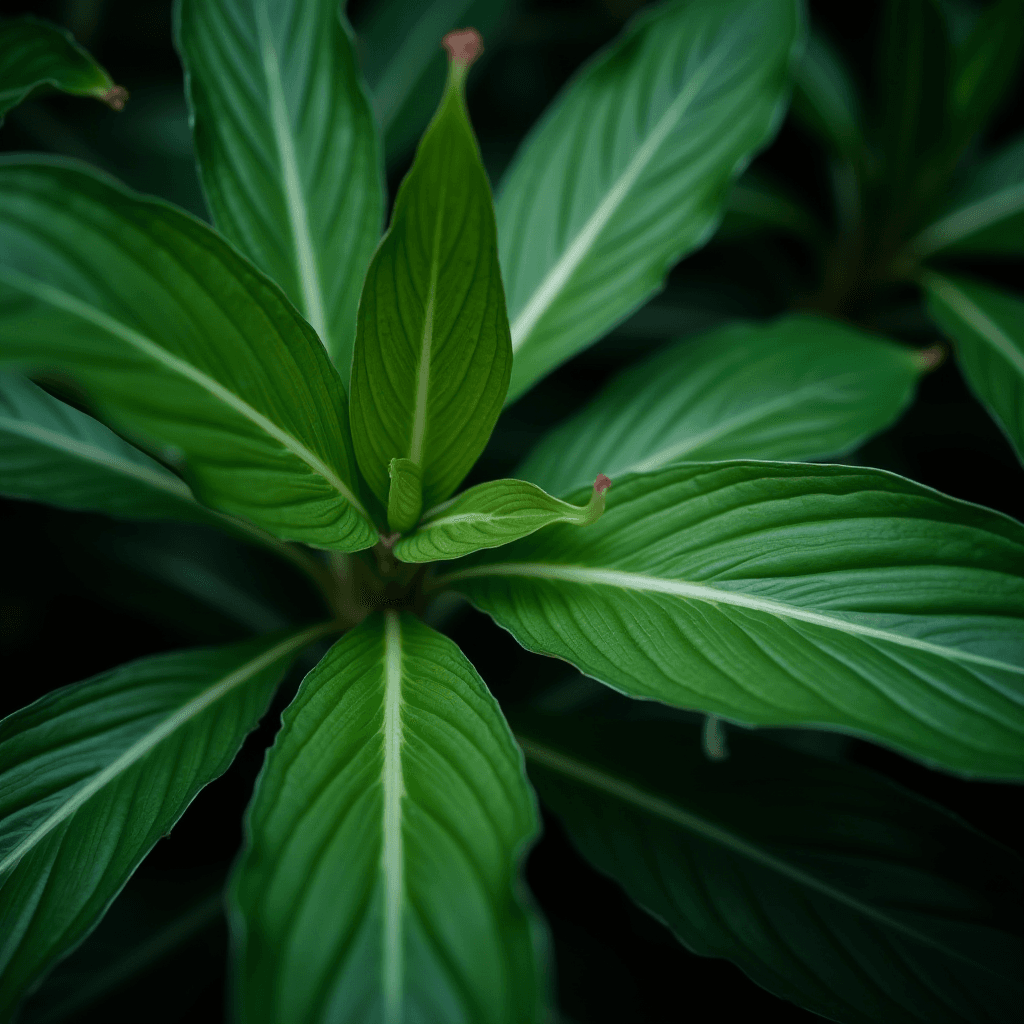 Close-up shot of glossy green leaves with prominent veining.